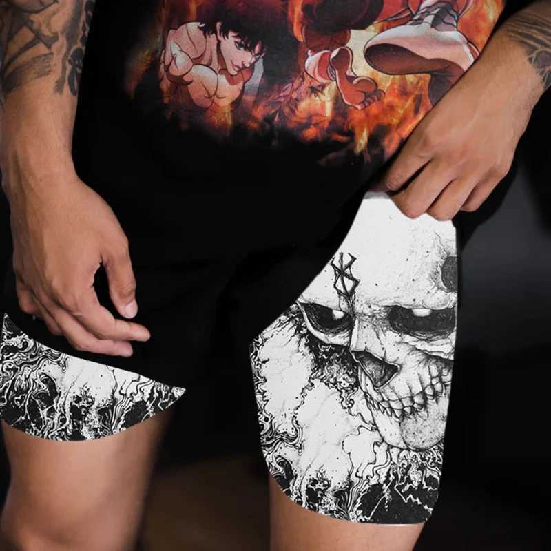 Gym Exercise Running 2-in-1 Shorts Mens Fashion 3D Printed Compression Shorts with Pockets Summer Exercise Fast Drying Breathable X250410
