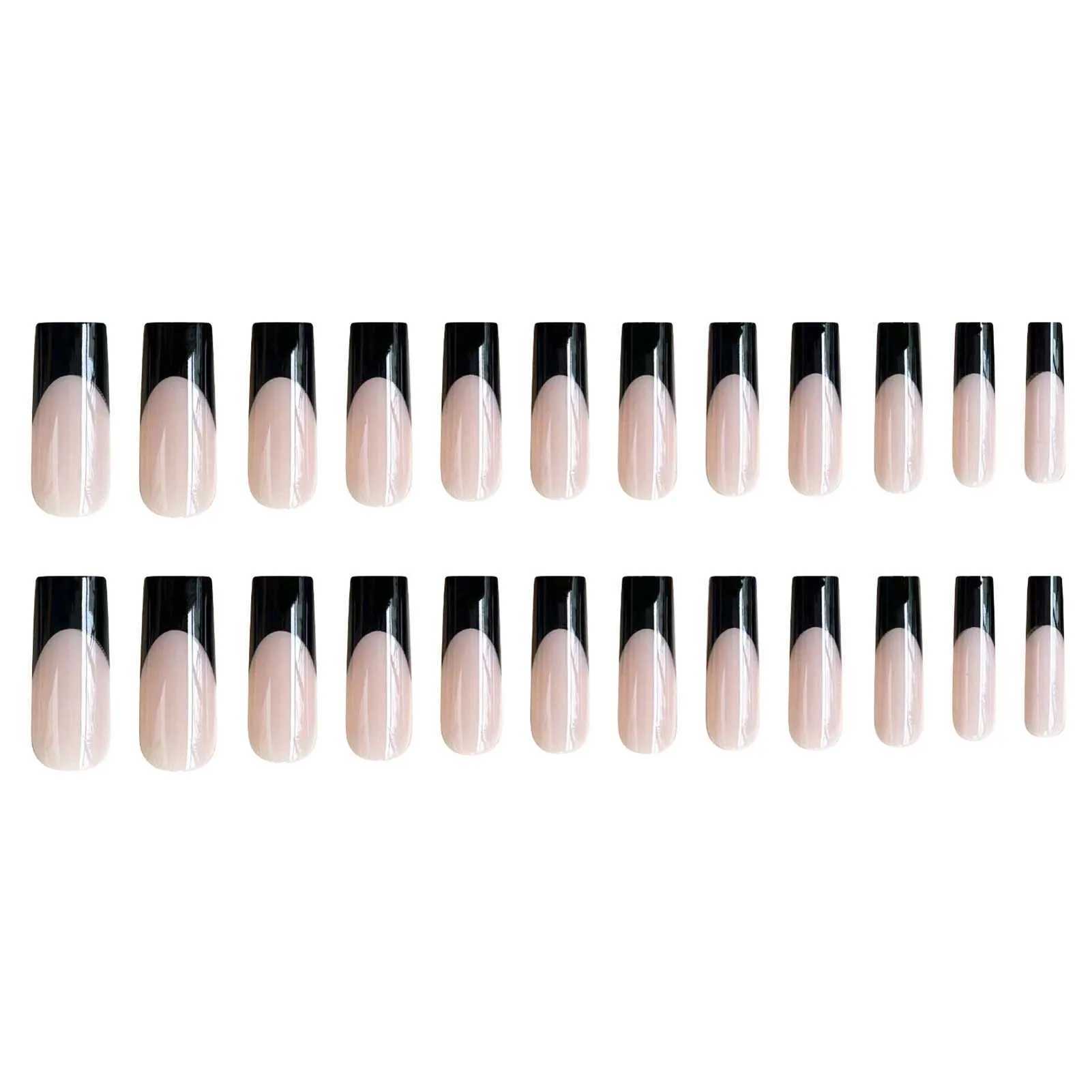 24 pieces of black edge ultra long French fake nails acrylic ballet dancer fake nails press square nails tip professional nail art W250410