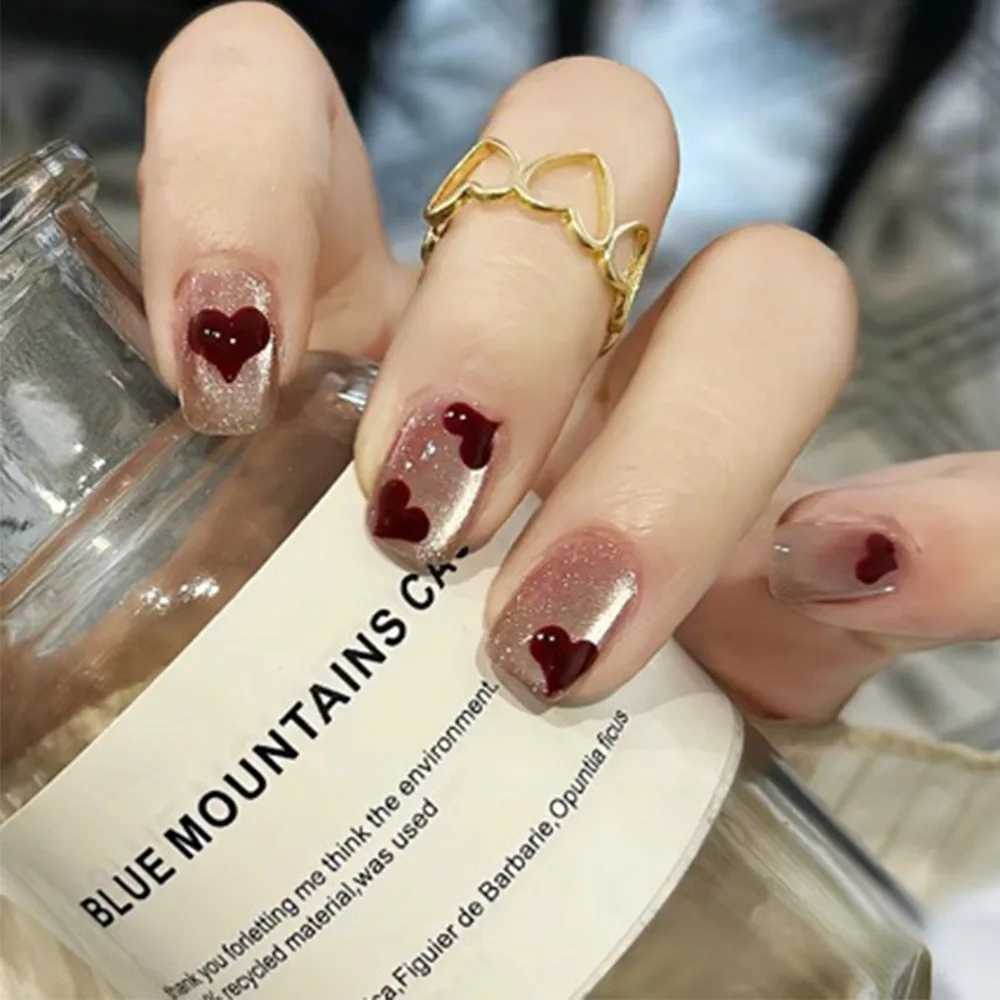 24pcs Cat Eye Short Fake Pressing Nail Tip Square Oval Design Fake Nail Set Reusable Artificial Fake Nail Full Cover W250410