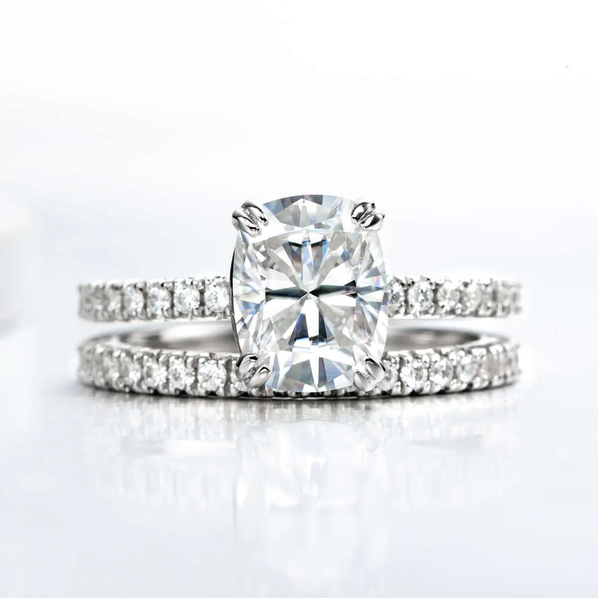 DEZO 3/4cttw All Moissanite Wedding Ring Set For Her Cushion Cut Engagement Ring for Women S925 Silver VVS D Color GRA Certifica