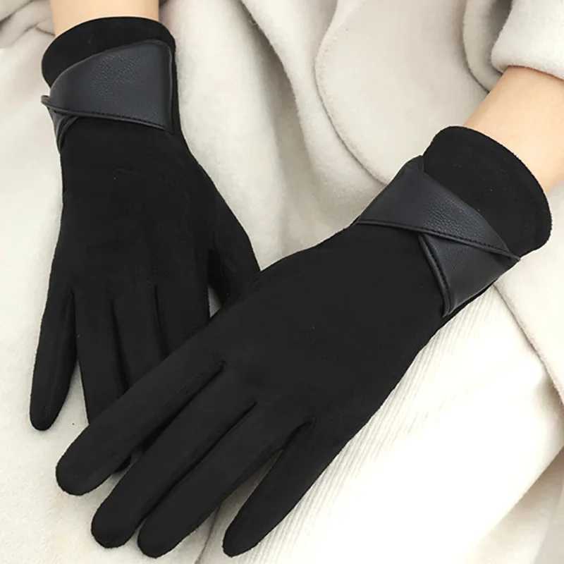 Fashion Winter Padded Warm Gloves Elegant Solid Color Suede Can Touch Screen Riding Ski Gloves for Women L251110