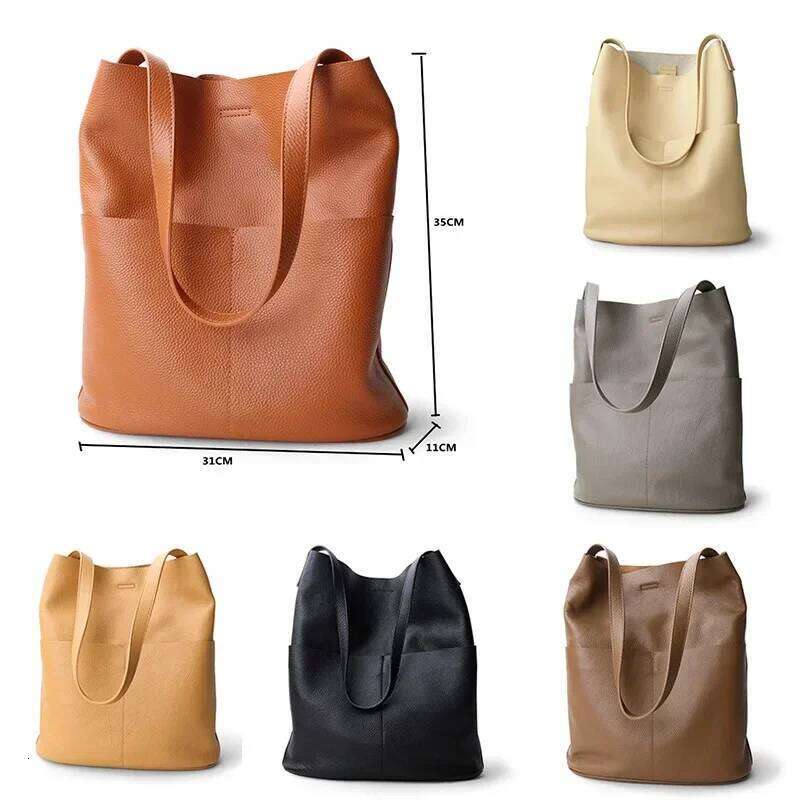 Women Handbag Soft Genuine Real Leather Bucket Totes Fashion Lady Shopping Casual Shoulder Shoper Bag For School Girls St251110
