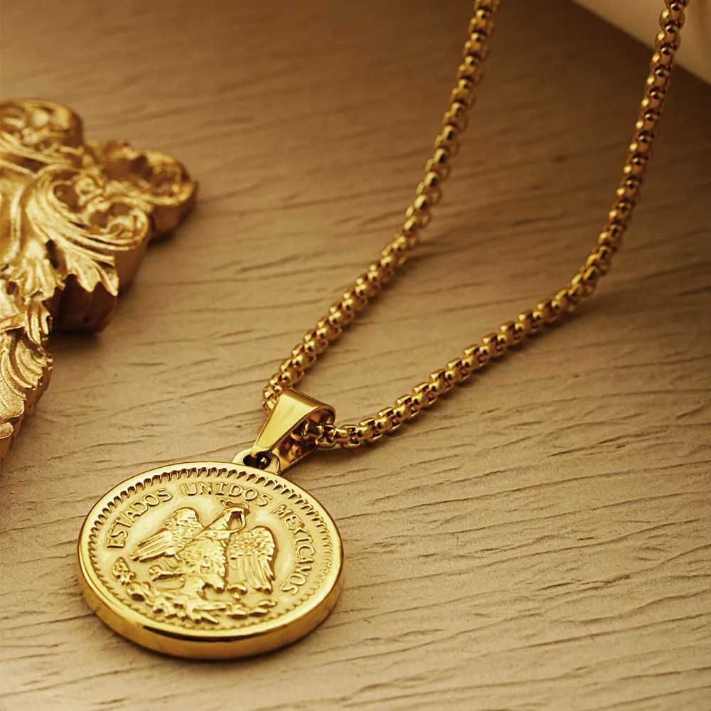 18K Gold Plated Men Coin Jewelry Mexican Coin Centenario Mexicano Moneda 50 Pesos Pendant Necklace Z250410