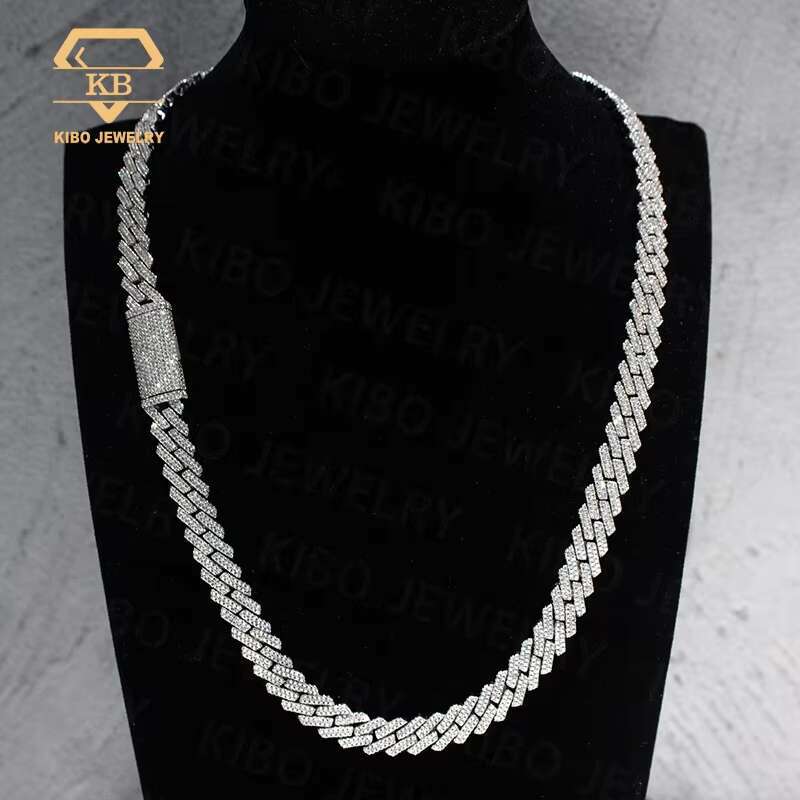 Ready to Ship Hip Hop Iced Out Sier 12mm Necklace VVS Moissanite Cuban k Chain