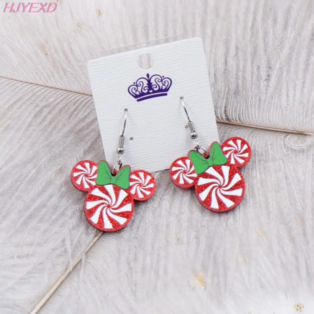 30mm Christmas Dangle Earrings Mouse Head With Bow Holiday Statement Glitter Acrylic Earrings 251031