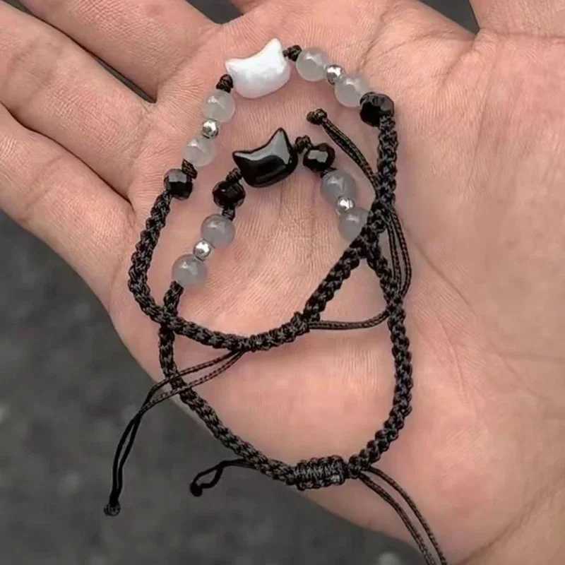 Natural Moonstone Obsidian Bracelets Couple Minimalist Bracelet Handmade Cute Black White Rabbit Cat Bracelet Party Jewelry GiftT251110