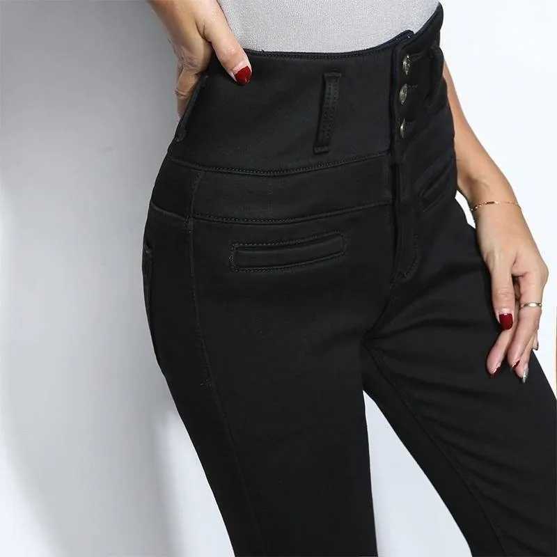 New High Waist Velvet Thick Jeans Female Winter Skinny Stretch Warm Jeans Pants Mom Black Denim Trousers With Fleece Pants P125 C251110