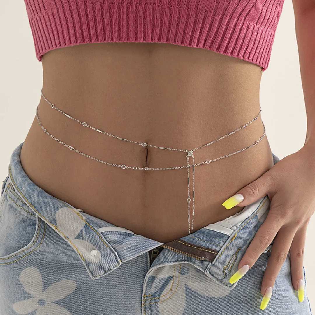 Hip Hop Fashion Metal Double Layer Chain Sexy Pants Chain Body Chain Imitation Crystal Fashion Sexy Adjustable Waist Chain 2023 X250410
