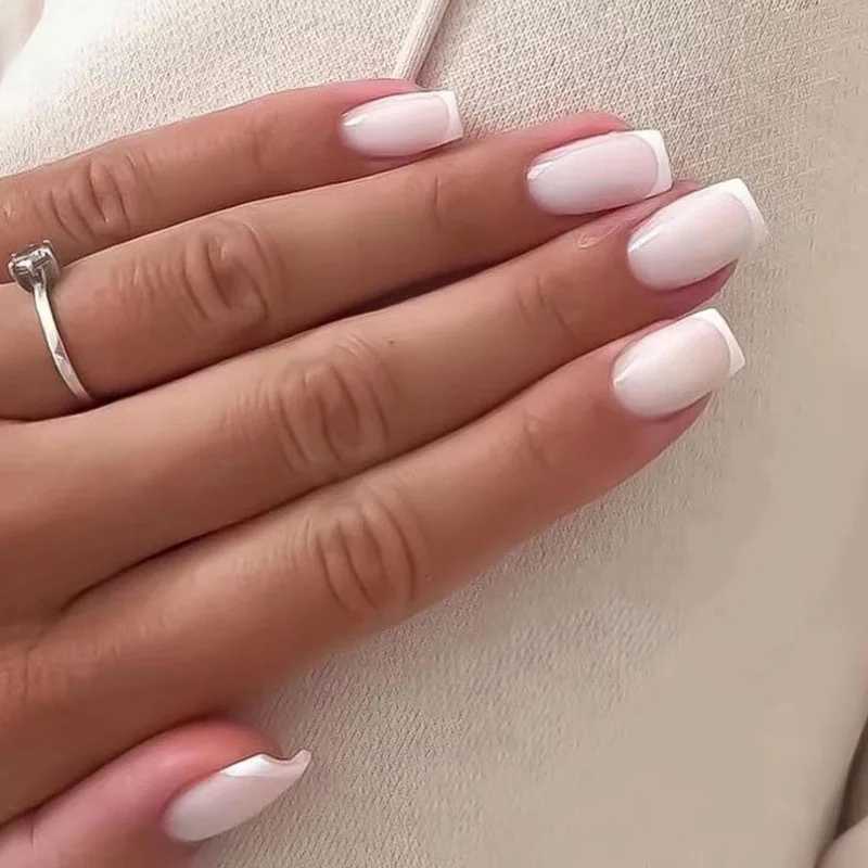24 pieces of white girl pressed on nails pink gradient fake nails smooth artificial fingers reusable female fake nails W250410