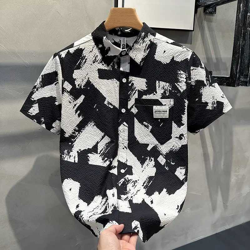 Summer hip-hop mens and womens fashion street personality Japanese print short sleeved couple loose retro casual Harajuku X250410