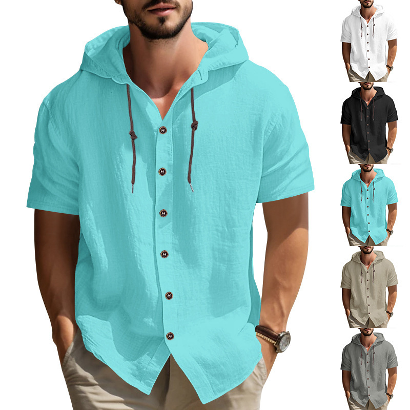 Solid color short sleeved sports T-shirt fashionable and versatile casual and loose hooded top with diverse styles