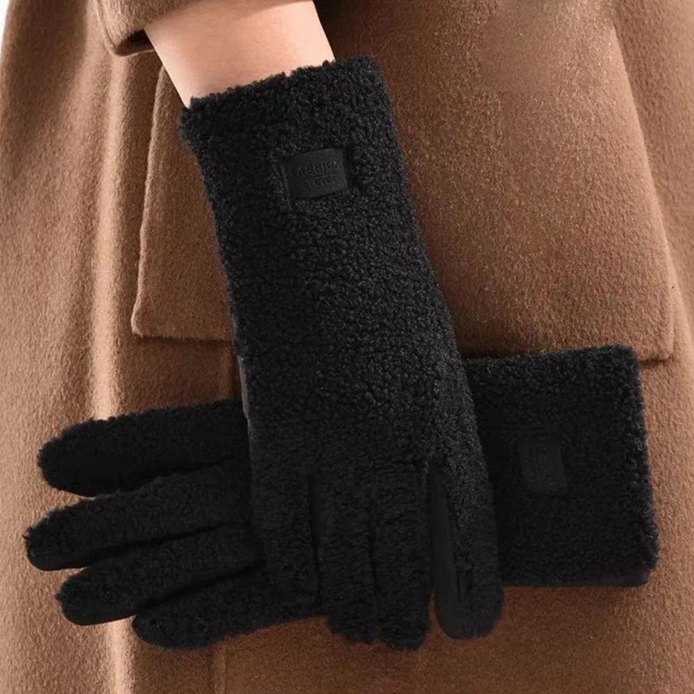 Polar Fleece Winter Gloves Warm Full Finger Driving Mittens Touchable Screen Windproof Cold Proof Gloves 251106