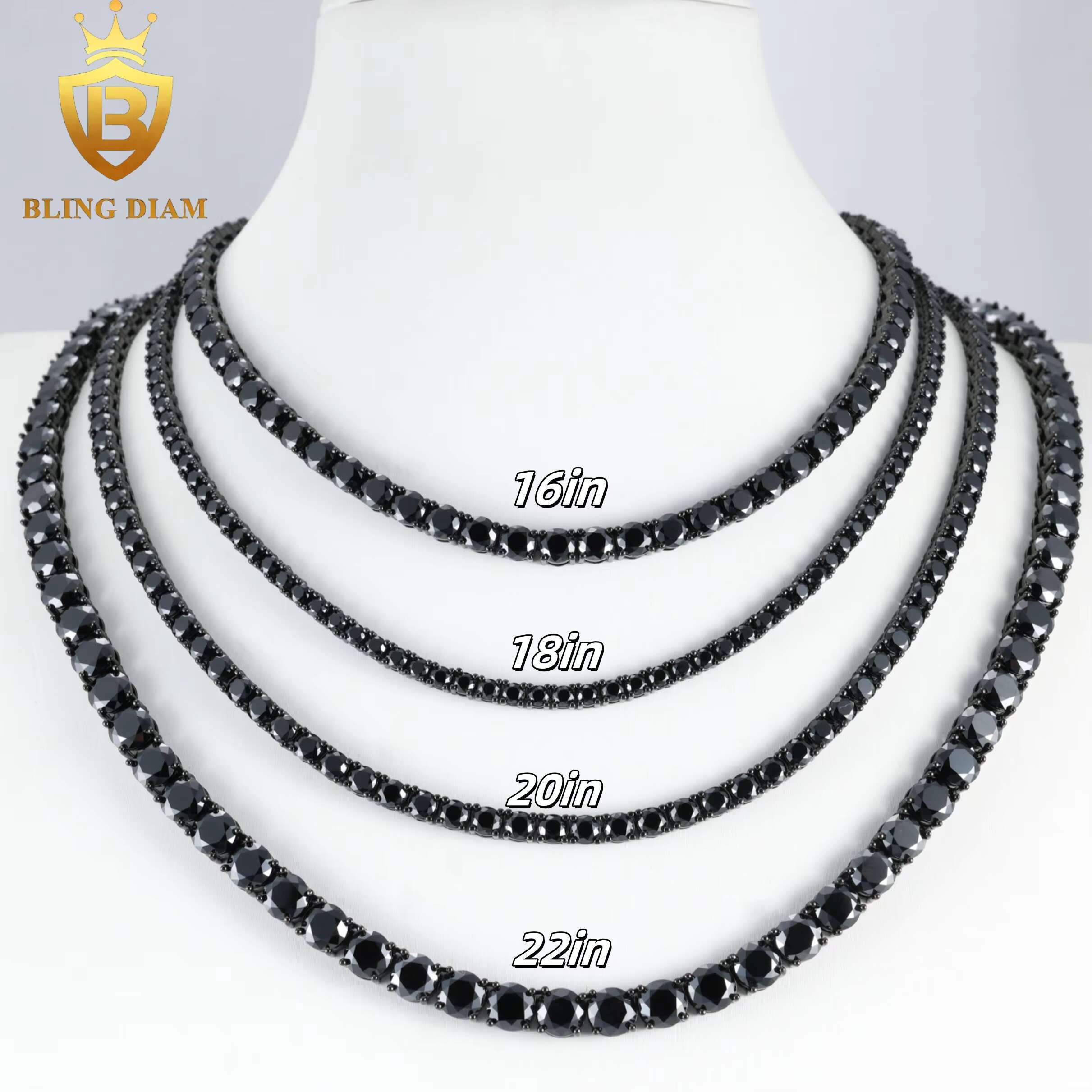 3mm 4mm 5mm 6.5mm Hip Hop Jewelry 925 Silver Vvs Black Moissanite Iced Out Tennis Chain Bracelet Necklace
