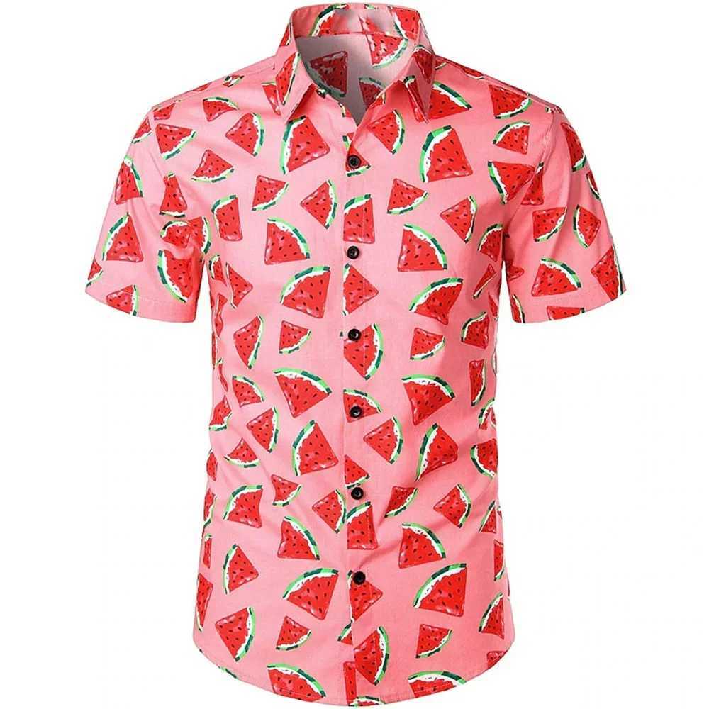 Mens short sleeved shirt Hawaiian shirt fruit celery banana pattern print street casual printed button down jacket X250410