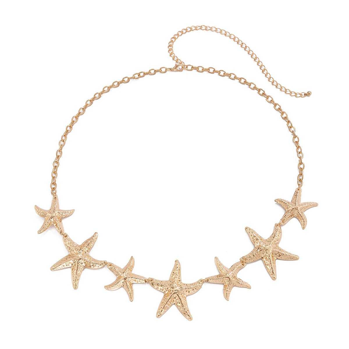 Ingemark punk retro metal starfish petal flower waist chain used for warm summer beach bikini belly belt Y2K jewelry accessories X250410