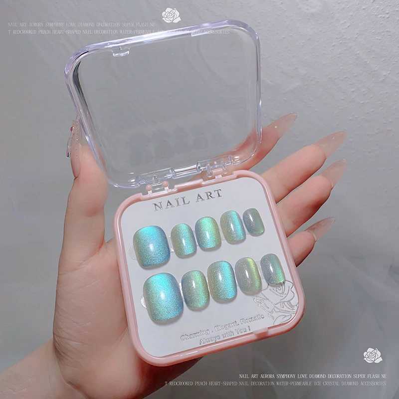 24 pieces/box Crystal Cats Eye Shining Diamond Nail Patch Shining Fake Nail Pressed on Acrylic Nail W250410