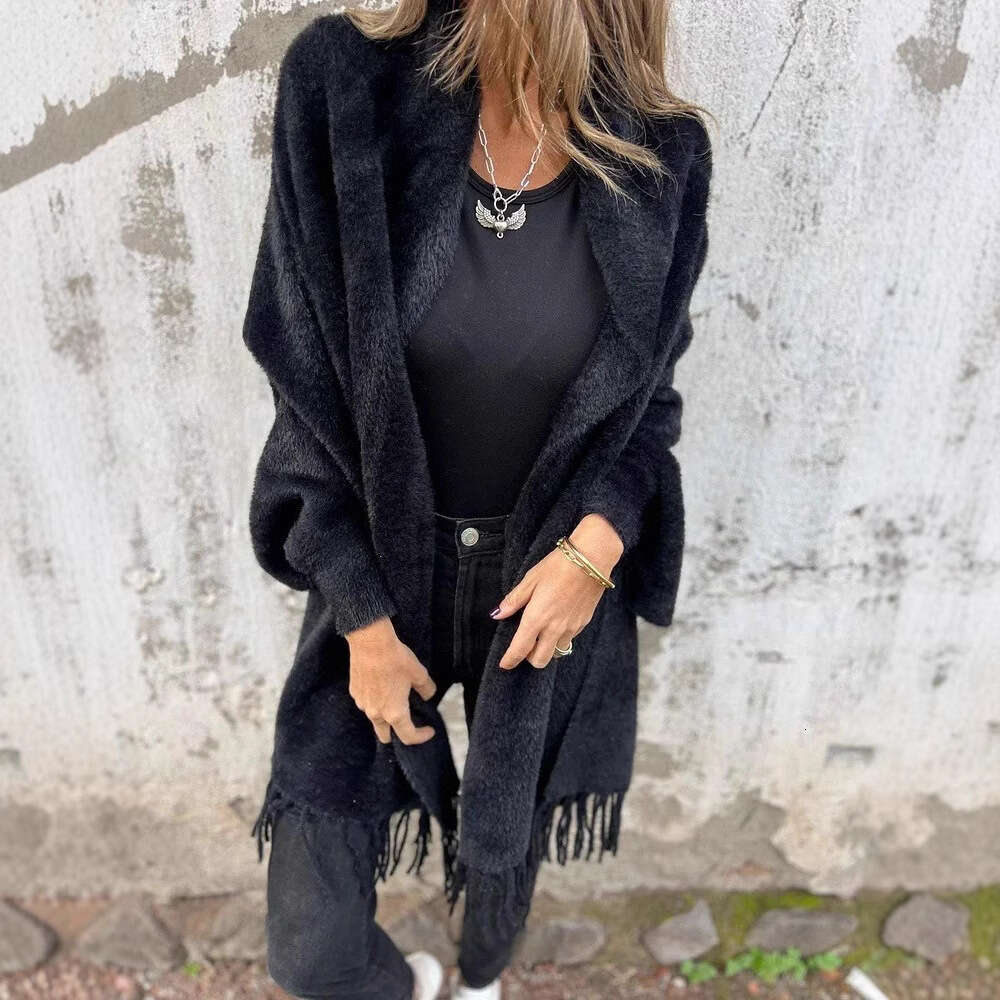 2025 Autumn Winter New Cross-Border Foreign Trade Women's Faux Mink Fur Cape Tassel Shawl Solid Color Thickened Warm Batwing