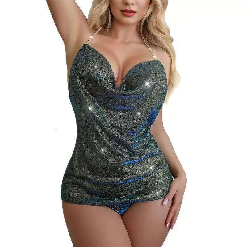 Style SEXY DRESSES FOR WOMEN Lingerie Pure Desire Backless Diamond Chain Cross Strap Shiny Bodycon Temptation Night club maxi dress