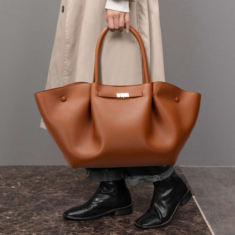 Women's Large Capacity Handbag Convertible Shoulder Handheld Tote With Golden-Tone Hardware, Minimalist Black/Brown Or Beige Elegant, Travel, Eve