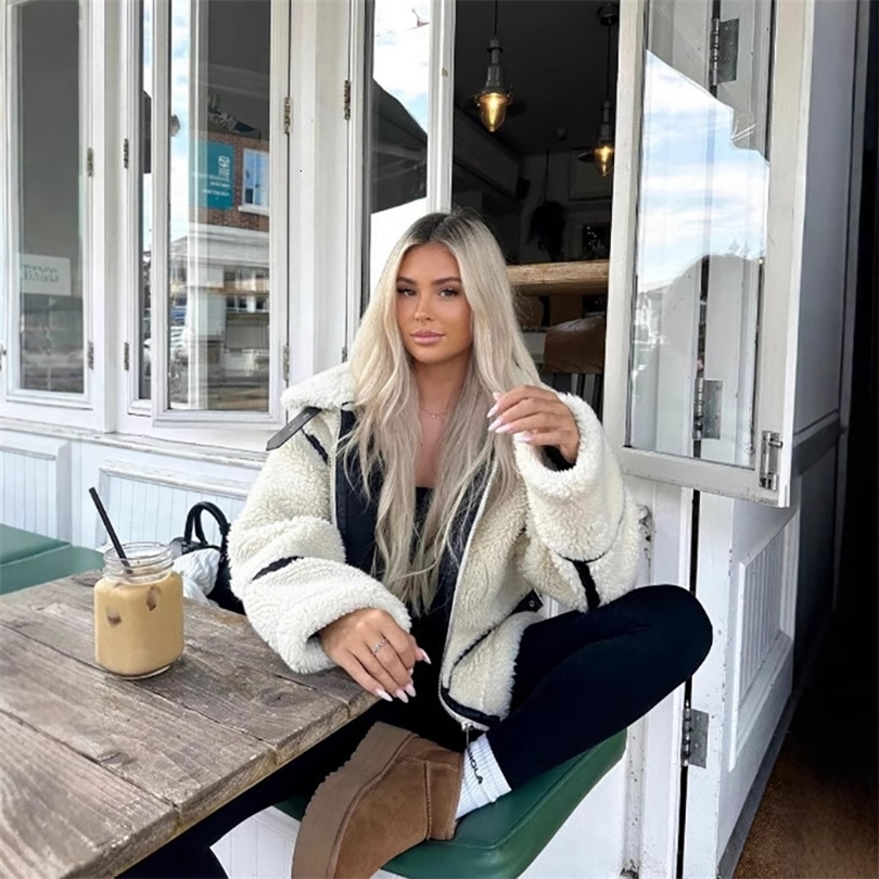 PRINTKAOIR Autumn Womens European and American Style Artificial Fur Effect Motorcycle Jacket Coat with Integration 251106