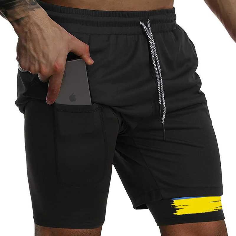 Graphic 2-in-1 mens sports running shorts quick drying breathable shorts with phone pocket towel loop activity suit X250410