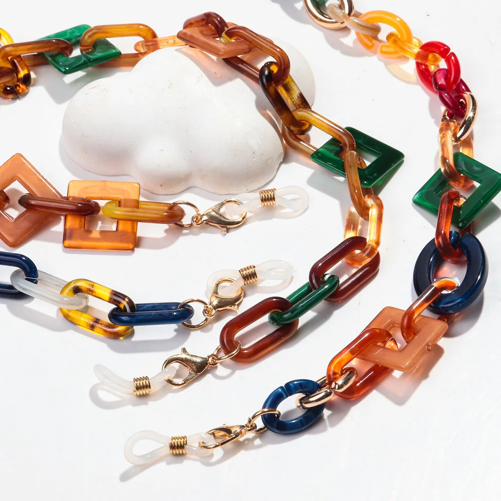 Bohemian Colored Acrylic Womens Glasses Chain Fashion Resin Geometric Tether Rope Strap Hanging Sunglasses Accessories 250410