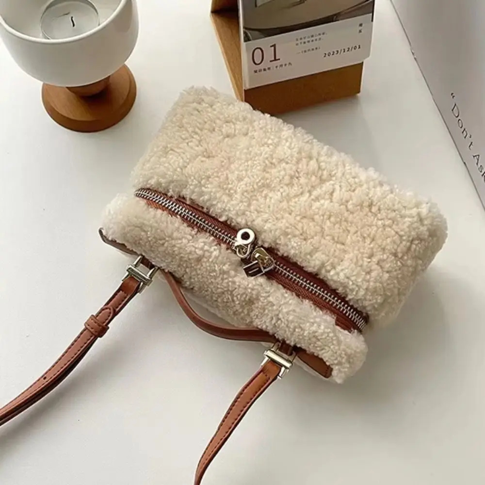 Fashion Lamb Fur Velvet Womens Handbag Retro Lambswool Shoulder Bag Large Capacity High-end Lunch Box Bag For Autumn Winter R251110
