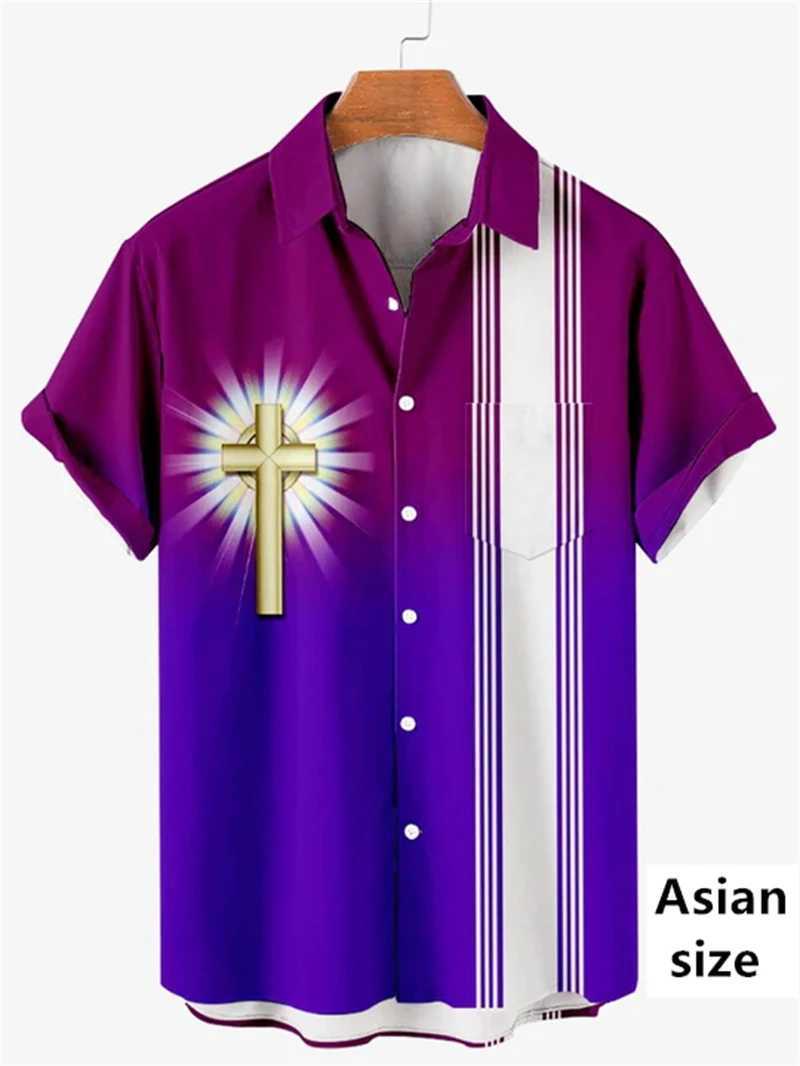 Easter Summer Jesus Cross Mens Short Sleeve 3D Printed Rabbit Egg Printed Button Up Shirt Casual Christian Shirt X250410