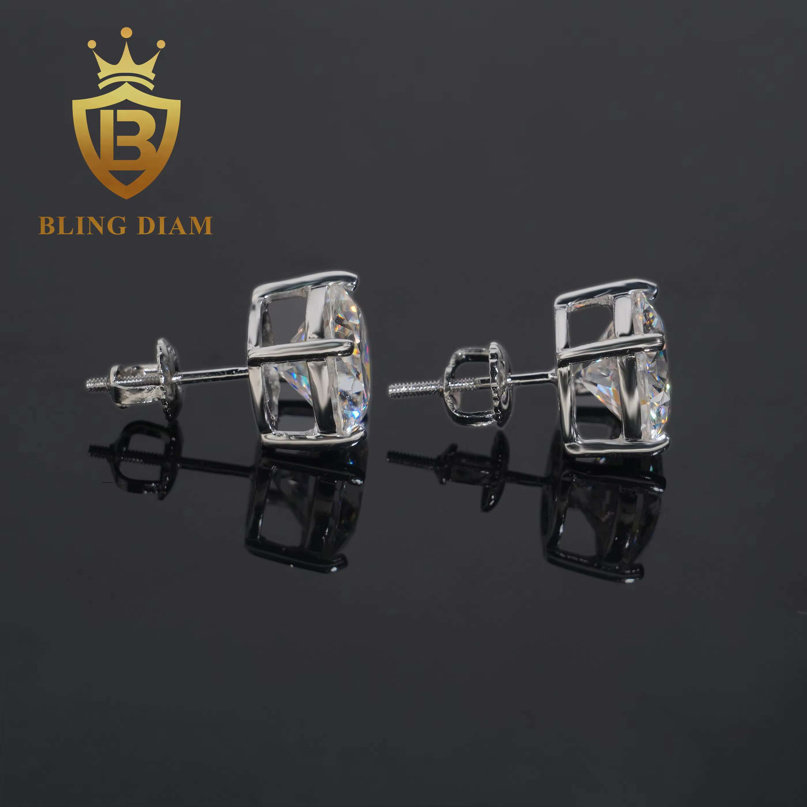 Fashion Round Brillant Cut 10mm Pass Diamond Tester Moissanite Jewelry 925 Sterling Silver Moissanite Stud Earrings Screw Back