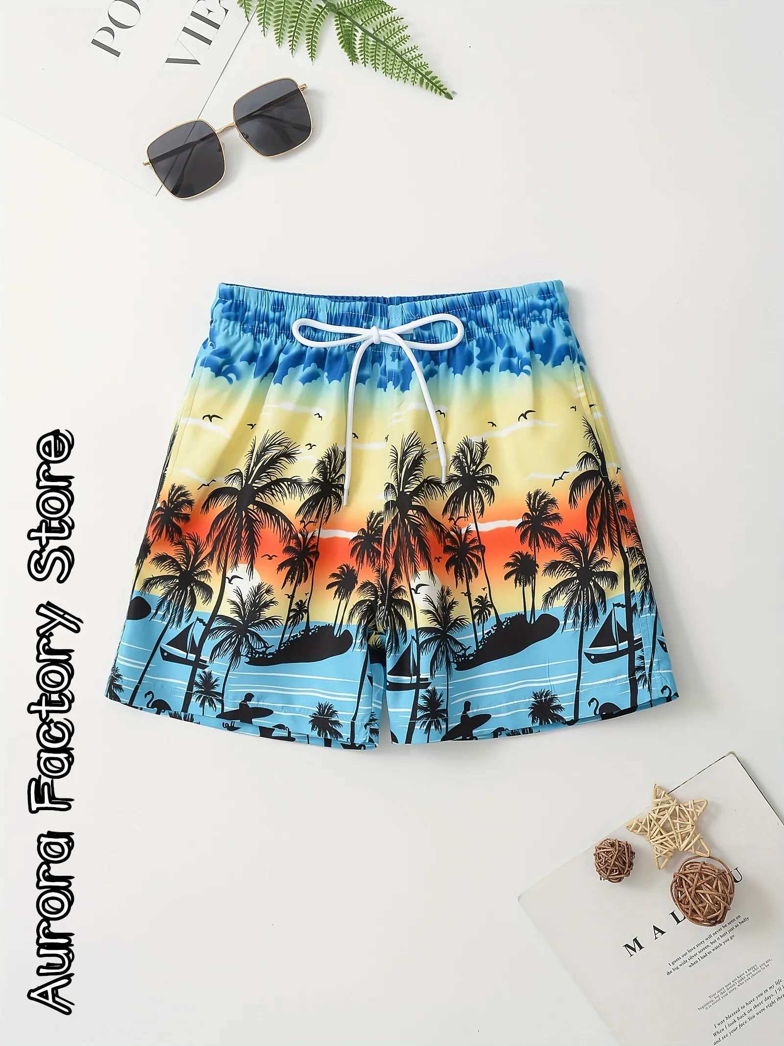 Summer Mens Fashion Shorts 3D Color Coconut Tree Printed Clothing for Boys and Childrens Leisure Hawaii Vacation Shorts Mens Fashion Beach Shorts X250