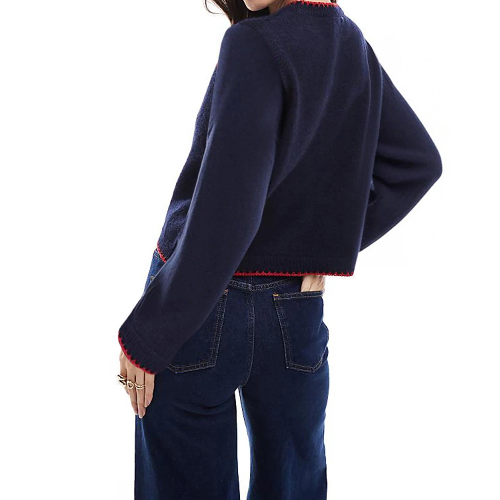 Combhasaki Women Graphic Casual Sweater Y2K Crab/Lobster Pattern Crew Neck Long Sleeve Pullover Knitwear Tops Streetwear 251105