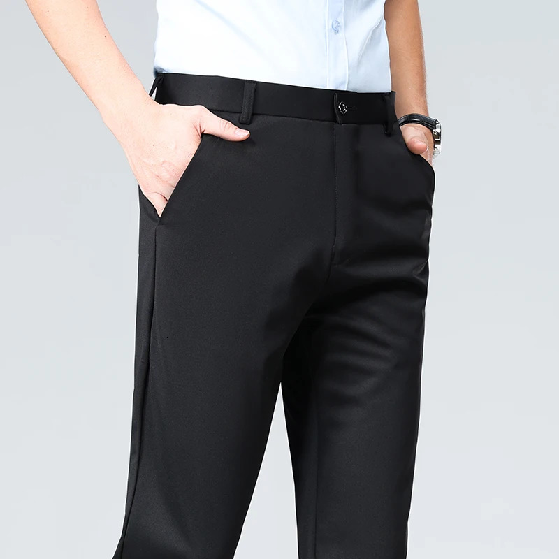 Plus Size Trousers Men Business Suit Pants Stretch Formal Dress Big Man Classic Black 251110