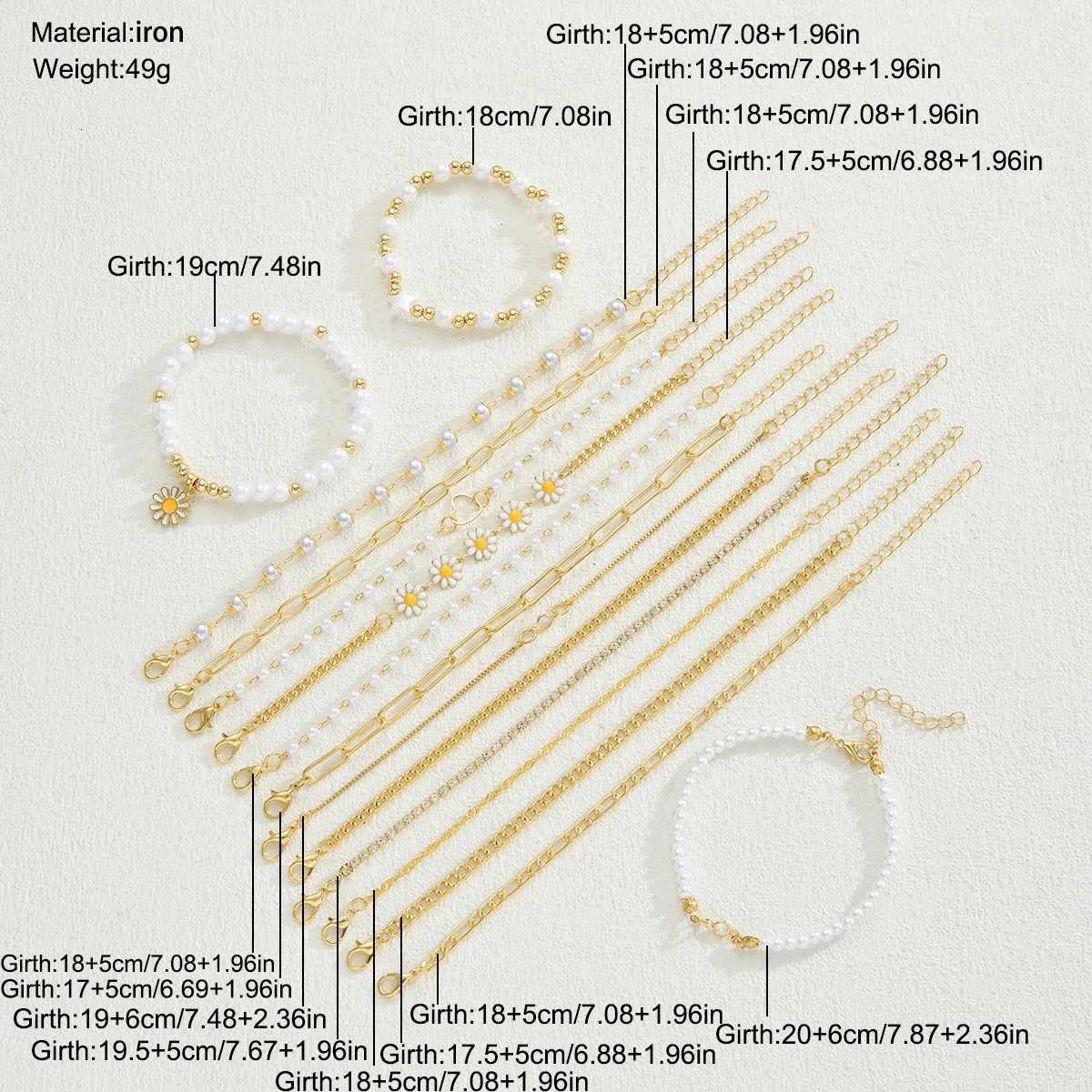 15pcs Bohemian Daisy Flower Star Bead Faux Pearl Layered Bracelets Set For Women Gold Color Summer Beach Daily Wear Jewelry GiftT251110