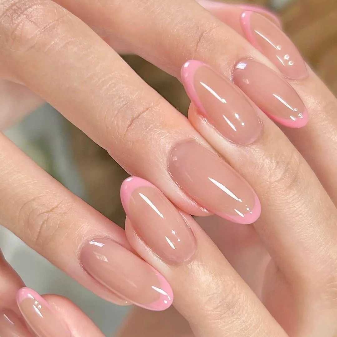 24 pieces of French simple fake nails Ins white edge nude fake nails tip almond stick nail patch W250410
