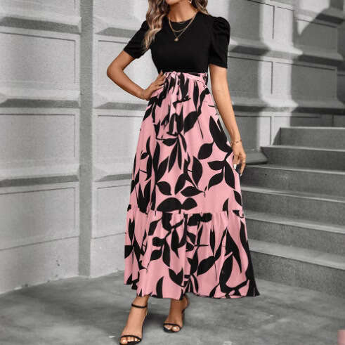 2025 Cross-Border Women's Spring Summer Hot-Selling Floral Print Round Neck Exotic Vacation Style Elegant Dress