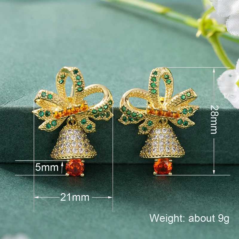 Huitan Festival Bow and Jinglebells Earrings for Women Gold Color Colorful CZ Christmas Bell Design Dangle Earrings New Jewelry J251110