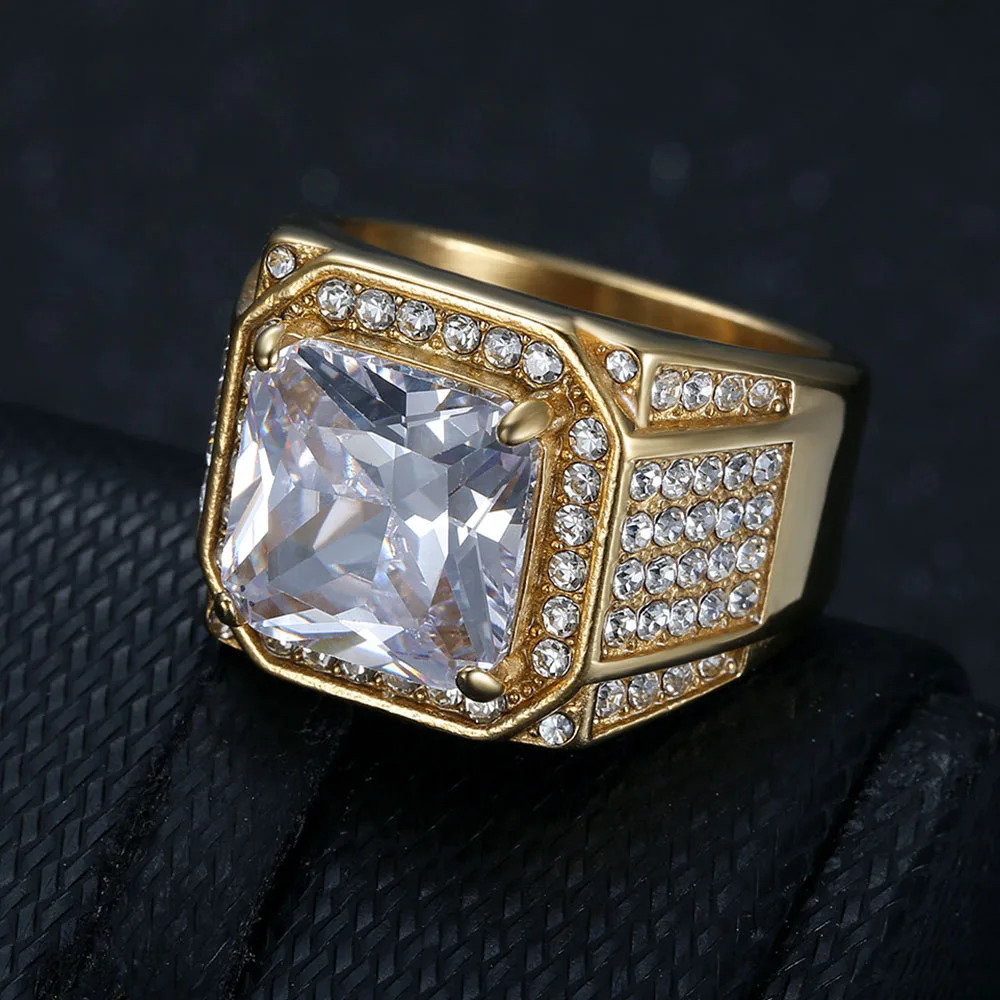 Rhinestone Inlaid 3A Zircon Stainless Steel Hiphop Mens Ring Steel Rings 251023