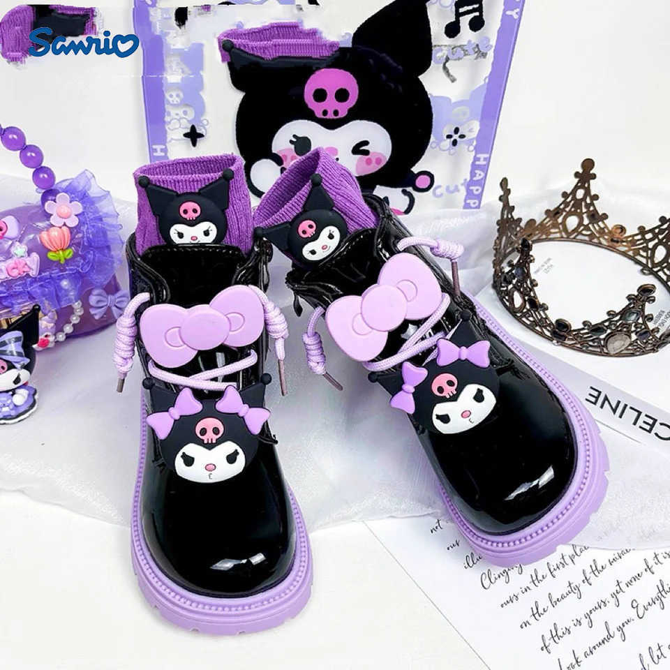 Sanrio Kids Princess Shoes Cute Kuromi Soft Sole Girls Leather Boots Comfort Non-Slip Autumn Winter New Children Short Boots H251110