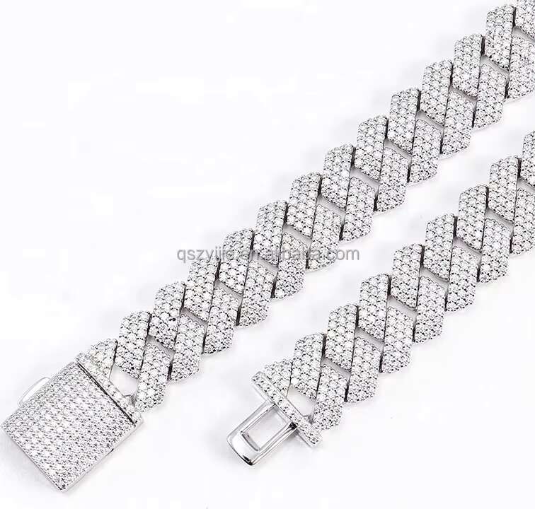 S Sier Iced Hip Hop Jewelry 15mm Tested with D VVS Silica Cuban Chain Necklace
