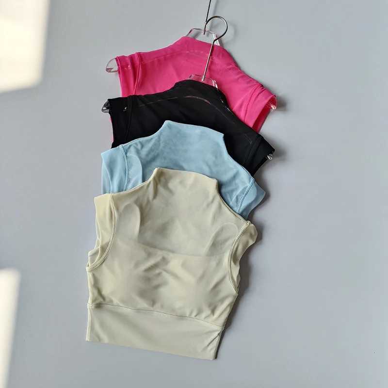 Sexy mesh sports vest yoga set womens running top shirt quick drying fixed chest pad training Pilates body set summerXJ250410