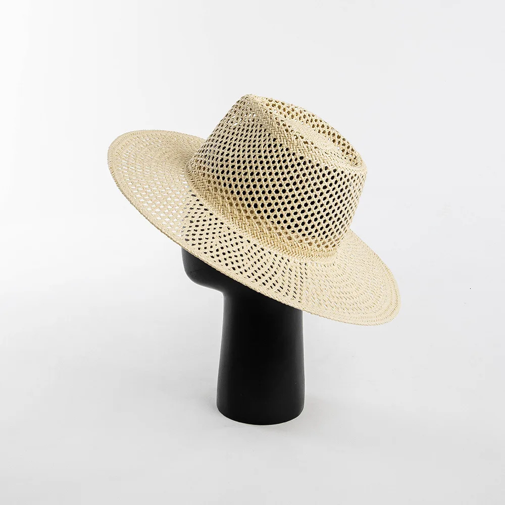 USPOP Spring Summer Fashion Casual Hand-woven Hollow Wide Brim Straw Hat Breathable Beach Hat Straw Jazz Fedoras 250409