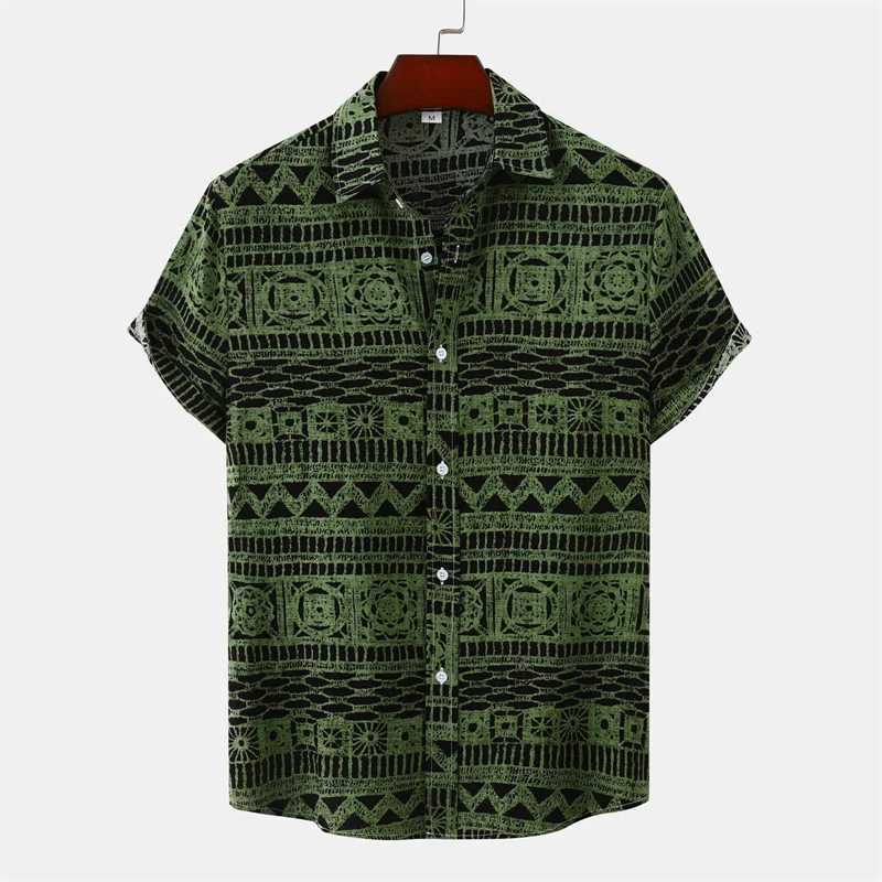 Retro geometric texture 3D printed Hawaiian mens summer short sleeved shirt beach Harajuku street lapel shirt mens dress X250410