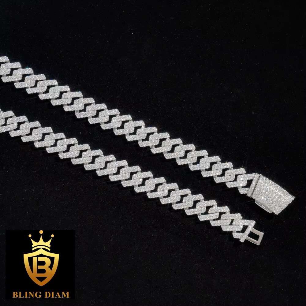 Blingdiam Hip Hop Mens Full Diamond Iced Out 12mm Cuban Link Chain 14K 18K Gold 925 Silver Moissanite Cuban Necklet