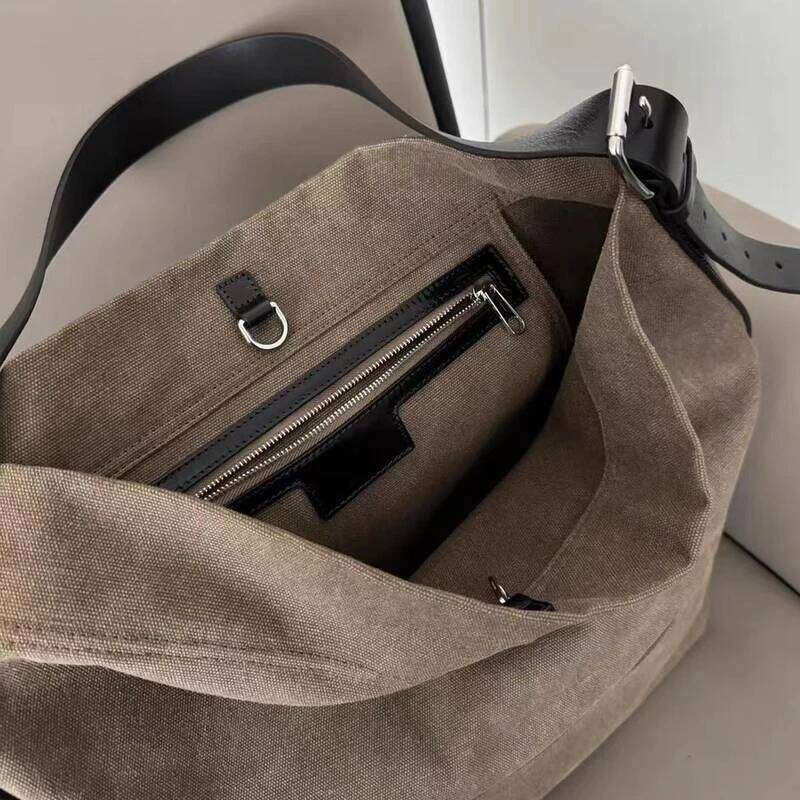 Korean Casual Tote Bags For Women Luxury Designer Handbag Purse 2025 New In Canvas Genuine Leather Strap Underarm Cloth Shoulder