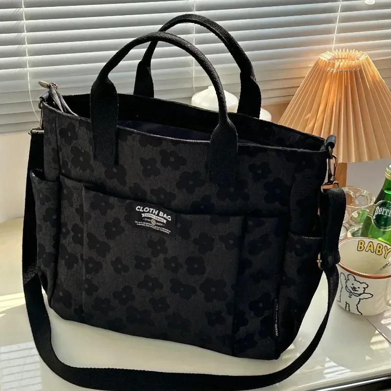 3D floral n handbag thick zipper multifunctional canvas bag student computer shoulder cross body school 250401