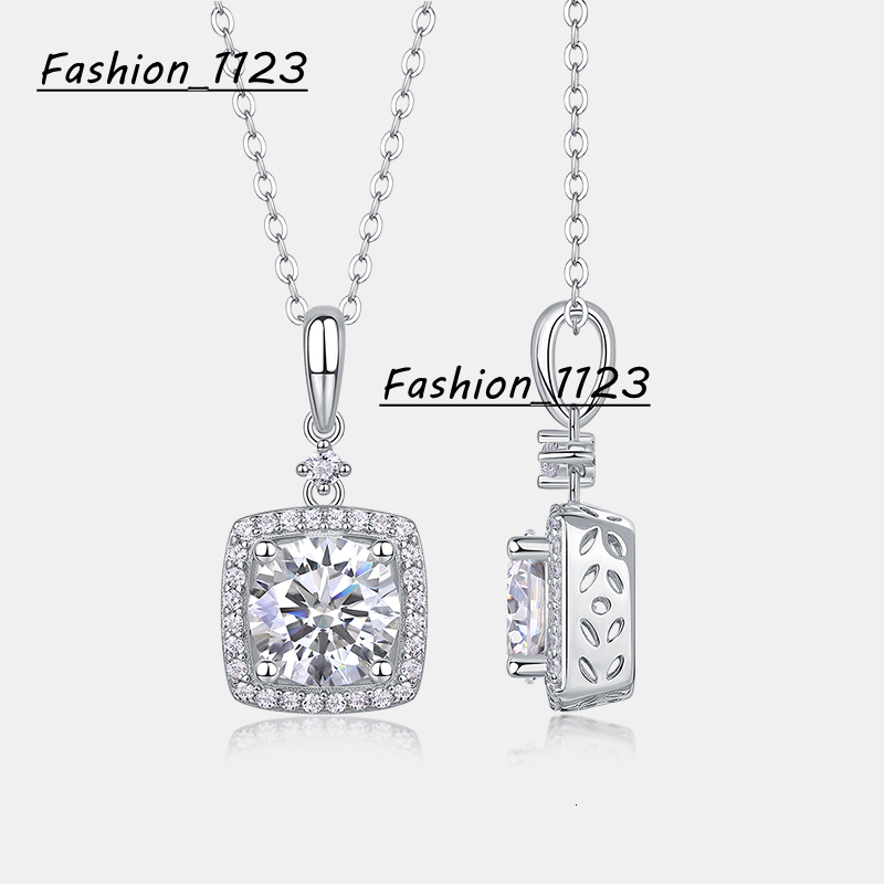 Exquisite S925 Sterling Silver Simple Pendant Round Brilliant Necklace Moissanite Engagement Gift Pendant Necklace