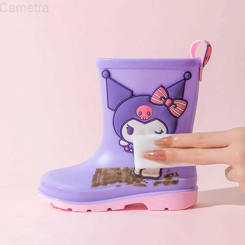 Sanrio Kulomi Melody Childrens Rain Boots Cartoon Non-slip Waterproof Shoes For Boys And Girls Summer Galoshes Mid-calf H251110