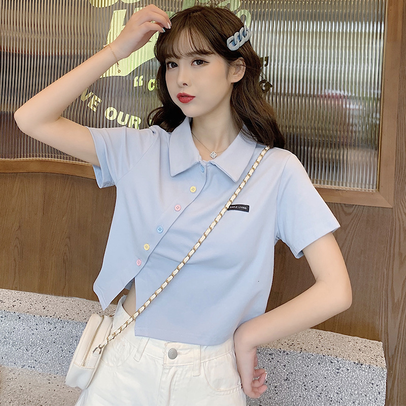 2025S Designer Women S T Shirt Cotton Summer New Polo Shirt Sleeved T Shirt Women S Slim Fit High Waisted Lapel Short Student Top Trend