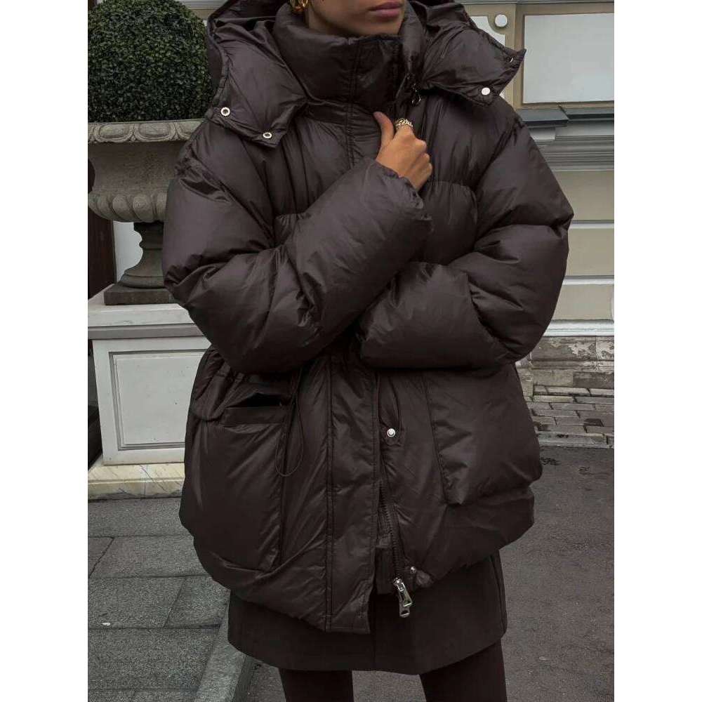 Casual Single Breasted Zipper Warm Coat With Belt Winter Female Pocket Long Sleeve Jackets Fashion Thick Padded Jacket For Women