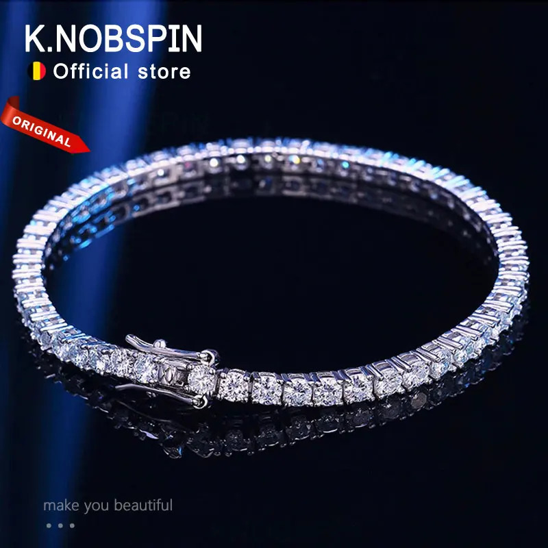 Knobspin m 4mm Tennis Bracelet Full Diamond GRA 925 Silver Plated 18k Wedding Party Jewelry Bracelets for Women Man 250408